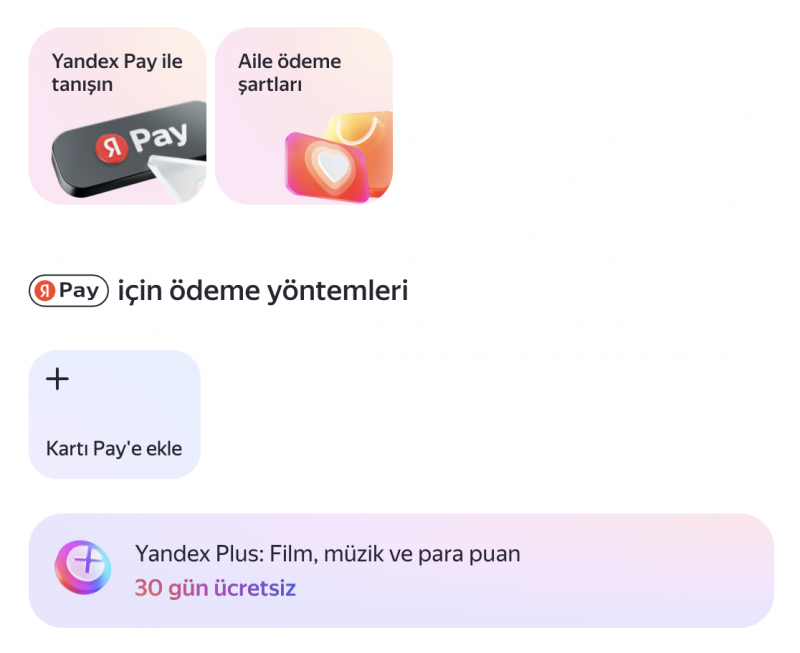 Yandex ödemesi yapmak için Yandex Pay kullanabilirsiniz.